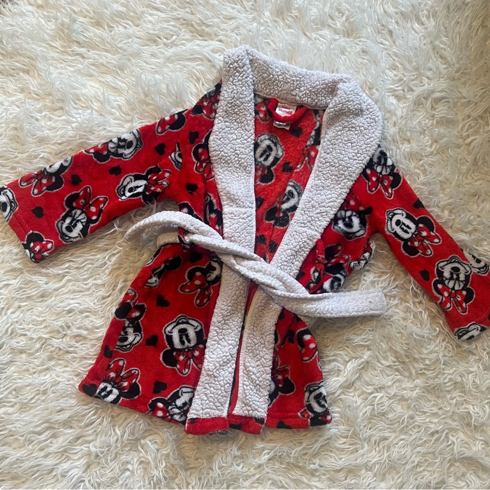 Warm Fleece Minnie Mouse Bath Robe Sz 2/3T